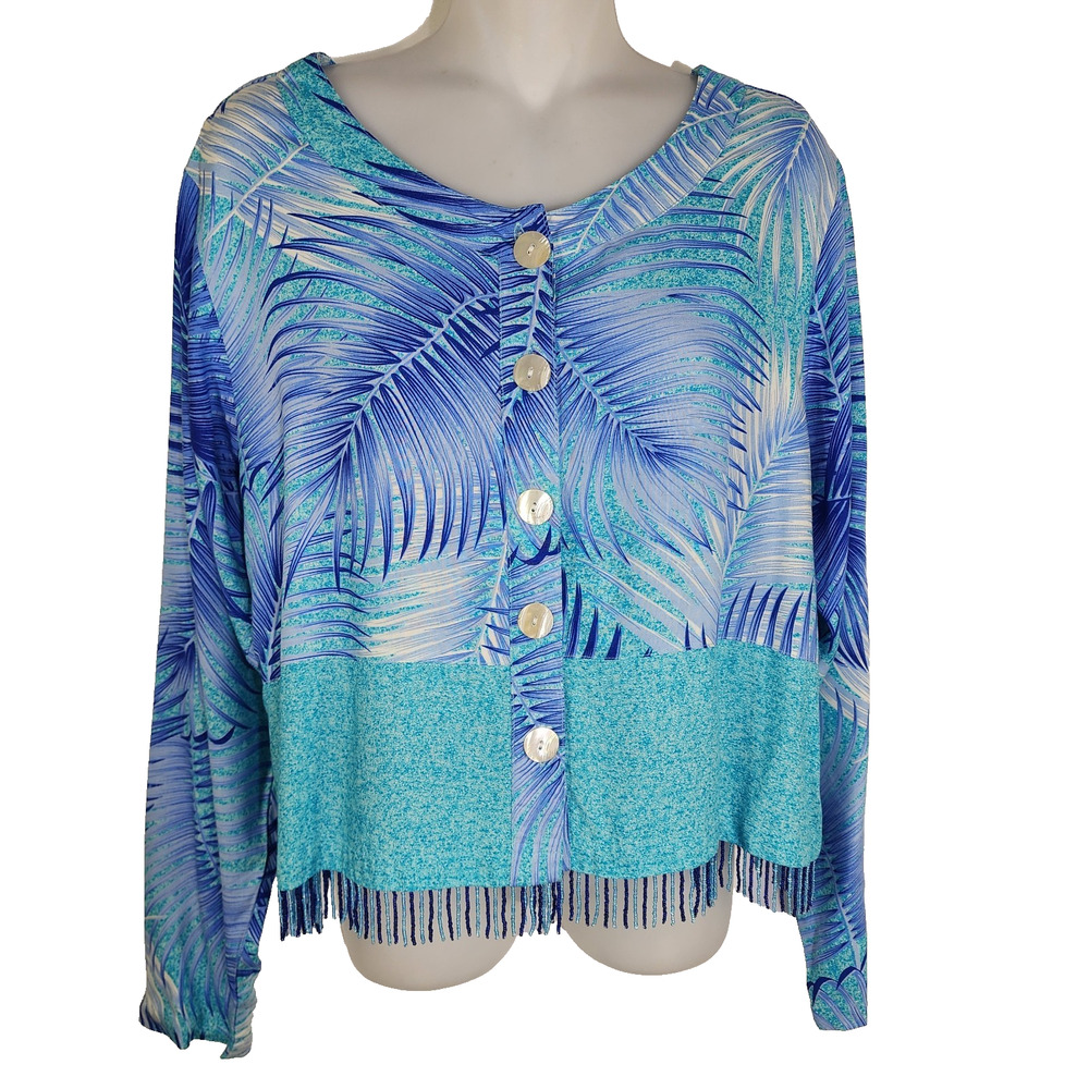 Vintage Paradiso Shirt Tropical Print Fringe Hem Button Front Coastal Medium